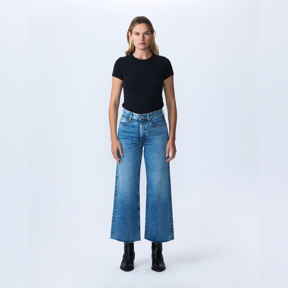 SLVRLAKE Grace Crop Wide Leg Jeans Women’s Size 25 Medium Wash Raw Hem